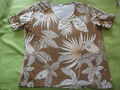 T-Shirt, V-Ausschnitt mit Perlen, Kurzarm, Blumen, Braun/Creme, Bunt, Gr. 50/52
