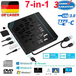 USB 3.0 Externes CD/DVD Laufwerk Brenner Player mit Type C für Laptop PC Schwarz