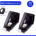 2x Grillbürste Reinigungsbürste BBQ Grillrost Hand Bürste 3in1 Edelstahl Schaber