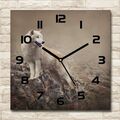 Wanduhr Echt-Glas-Küchenuhr 30x30 Deko Bilder-Motiv: Weißer Wolf Beige