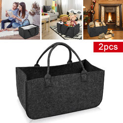 2pcs Kaminholztasche Filz Tasche Zeitungskorb Dunkelgrau Shopper Filztasche 30KG