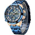 GOLDEN HOUR Luxus Digitale Herrenuhr Blau Rosegold 45mm Wasserdicht Militäruhr