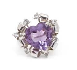 Ring - 925er Silber - Amethyst Herz und weiße Topase - Edelsteine