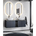 Badezimmer Waschplatz Set Spiegel Regal Doppelwaschtisch Unterschrank blau Rille