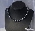 schwarze Collier Perlen Halskette Perlenkette 10mm Muschelkernperlen wie Tahiti