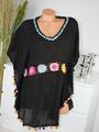 ITALY MODA Tunika Häkel Bluse leichter Beach IBIZA Bommeln Top BUNT S M L H/M-33