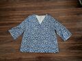 elegantes Blusen Shirt mit Blumen Print 3/4 Arm blau weiß Größe XL 