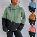 Damen Fleece Hoodie Farbblock Kapuzenpullover Tops Baggy Sweatshirt Oberteile DE