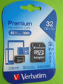 Verbatim- Micro SDHC Card- 32GB/GO- Premium - V10 Adapter- 45MB/s - NEU -OVP