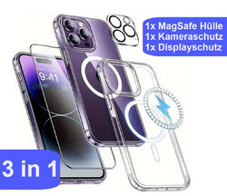 iPhone 14 15 Plus Pro Max MagSafe Hülle 9H Panzerfolie Glas Kameraschutz✅3 in 1✅1x MagSafe Hülle✅1x Schutzglas✅1x Kameraschutz✅