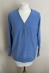 FAB neuwertig Samt blau Reißverschluss Detail Fledermaus Flügel Pullover Größe S UK 8-10 sehr guter Zustand mit Kaschmir