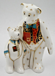 CUTE ROYAL CROWN DERBY MINIATURE TEDDY BEAR DADDY & GEORGE 1st QTY FIGURE 10cm