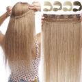 Ein Tresse Clip in Echthaar Hair Extensions Haarverlängerung Haarteil Blond Dick