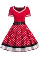 Damen Sommerkleid Freizeit Gürtel Vintage Retro 50s Kurzarm gepunktet, M