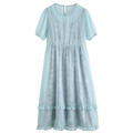 Damen Blumenmuster Midi Slip Kleid Kurzärmelig Bedecken Netz Rüschen Cute Lolita