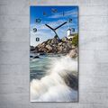 Glasuhr Wanduhr Küchenuhr Felsen Steine Küste wellen Leuchtturm Wasser 30x60 