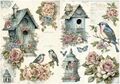 Reispapier-Motiv Strohseide-Decoupage-Vintage-Vögel-Rosen-blau-19859