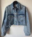 Zara Jeansjacke Kurz Blau Cropped Distressed Used Look Oversize S 36