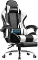 Bürostuhl Gaming Stuhl Massage Sessel Ergonomischer, Fußstütze, Kopfstütze Weiß