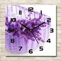 Wanduhr Echt-Glas-Küchenuhr 30x30 Deko Bilder-Motiv: Lavendel in Korb Lila