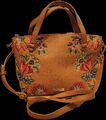 Desigual Handtasche,  beige mit bunten Stickereien, mit Henkeln u. Trageriemen