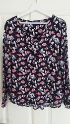 TOM TAILOR Bluse Gr. 44, 100% Viskose , schwarz mit Blumen, wie NEU!!!!!