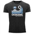 Herren Vintage ShirtJapan Okinawa Schriftzug Retro Palme Welle Printshirt