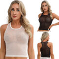 Damen T-Shirt Racerback Tank Workout Top Ärmellos Weste Einfarbig Dessous Mesh