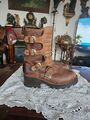 Herren Stiefel 44 Buffalo Leder Plateau Biker Rock Vintage Used Look