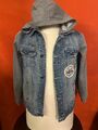 Stylische Jeansjacke Jungen Jacke Jungen Jeans blau mit Tiger abnehmbare Kapuze