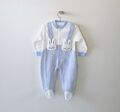 NEU Baby Overall Strampler Trägerhose Streifen 56 62 68 Hellblau Weiß Hase Cute