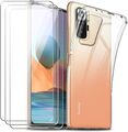 Hülle + 3X Schutzglas für Xiaomi Redmi Note 10 Pro Silikon TPU Tasche Klar Slim