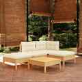 5-tlg. Garten-Lounge-Set mit Creme Kissen Kiefernholz