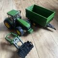 BRUDER Set Trecker Traktor John Deere  Frontlader Tandemachstransportanhänger