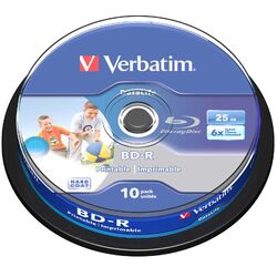 10 VERBATIM BD-R Rohlinge 25GB /6x Full Size Printable Surface Hard Coat Spindel