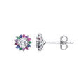 Silber Jewelco London rosa lila blau grün CZ Regenbogen Halo Ohrstecker