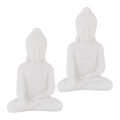 2x Buddha Figur Kunststoff, Dekobuddha Gartenfigur weiß Balkonfigur Buddhastatue