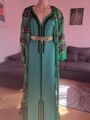 Damen Kaftan Brautkleid Islamische Abendkleid 2Teilige Abaya Kleid mit Gürtel Gr