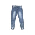 damen jeans Denim Skinny Neu Perlen Slim Fit Hoher Stretch Anteil XL Gefranst 