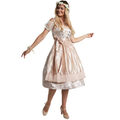 Damen Midi Dirndl Trachtenkleid Kleid Oktoberfest Wiesn Volksfest Beige Silber