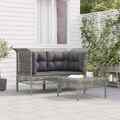 3-tlg. Garten-Lounge-Set mit Kissen Grau Poly Rattan