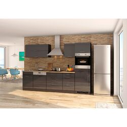 Einbauküche mit Elektrogeräten Küchenzeile mit Geräten 300 cm hochglanz grau