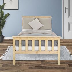 Einzelbett 90x200 cm Natur Massiv Holz Bett Jugendbett mit Lattenrost Kinderbett