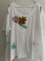 Bluse Shirt Damen weiß Gr 50 Sommerbluse große Größe Blumen 