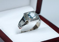 900 Silber - antiker Art Deco Ring -  Herren-Ring - Aquamarin (getestet)