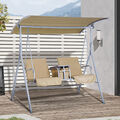 Outsunny Hollywoodschaukel Gartenschaukel 2-Sitzer mit Sonnendach Beige/Grau