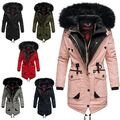 Marikoo Damen Winter Jacke Stepp Mantel Parka Winterjacke Kunstpelz Warm Kapuze 