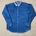  VINTAGE Tommy Hilfiger Denim Shirt Herren klein entspannte Passform blau dick Baumwolle 90er Jahre