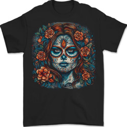 Herren-T-Shirt Day of the Dead Sugar Skull Mädchen Santa Muerte 100 % Baumwolle