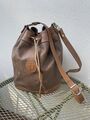 Trussardi Sac Bucket Braun Hellbraun Leder Vinyl Vintage Schultertasche Korde...